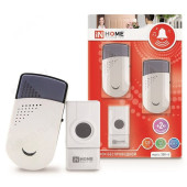 Звонок беспроводной ЗБН-6, 32 мелодии, 2 динамика, 120м, с кнопкой IP44, бело-серый IN HOME