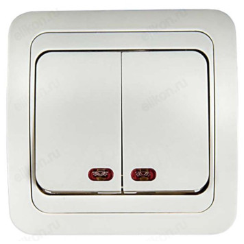 Выключатель двухклавишный с подсветкой IN HOME 2123 CLASSICO, белый