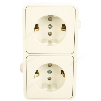 Розетка двойная с заземлением со шторкой AQUA белая полугерметичная 3123 IN HOME