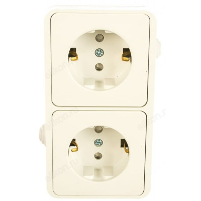 Розетка двойная с заземлением со шторкой AQUA белая полугерметичная 3123 IN HOME