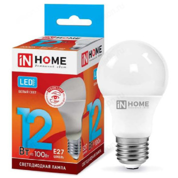 Лампа светодиодная LED E27 A60 12W 4K IN HOME