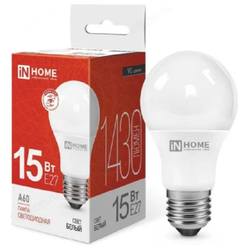 Лампа светодиодная LED E27 A60 15W 4K IN HOME