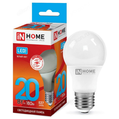 Лампа светодиодная LED E27 A60 20W 4К 230V Лм ASD/INHOME
