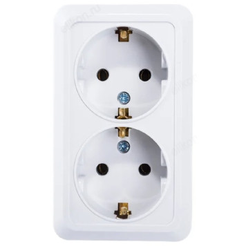 Розетка двойная с заземлением BOLLETO белая накладная 7128 IN HOME