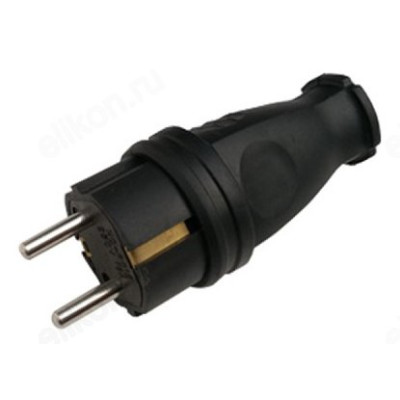 Вилка прямая с/з каучук 16А IP44 9210 IN HOME, черная