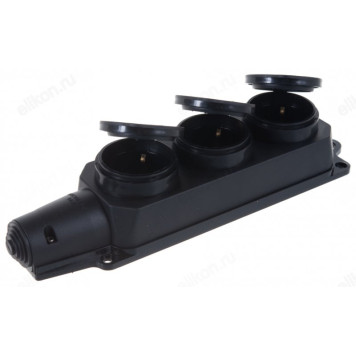 Розетка тройная с/з каучук с заглушками 16А IP44 черная 9323 IN HOME