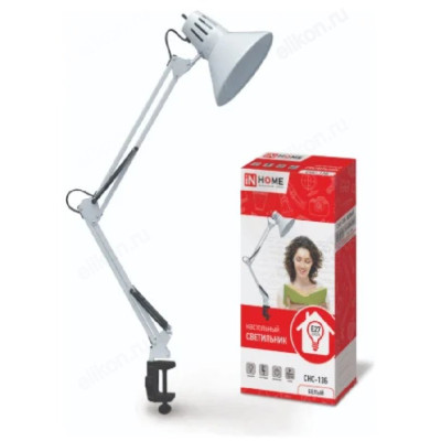 Светильник настольный СНС-13Б на струбцине 60Вт E27 БЕЛЫЙ (коробка) IN HOME