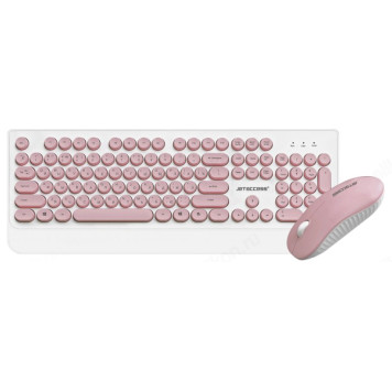 Комплект клавиатура+мышь JETACCESS SMART LINE KM39 W, белый-розовый, беспроводная