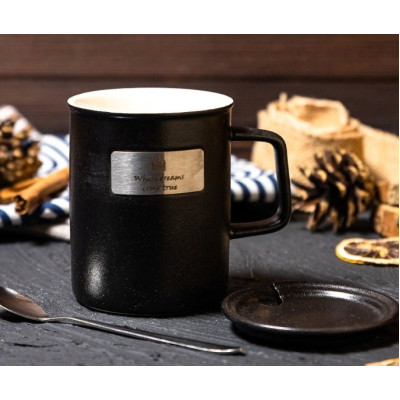 Кружка с крышкой и ложечкой PM-005/039/058 390мЛ черн