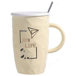 Кружка с крышкой и ложкой New life 430мл 1760175-1(подарочная упаковка) фарфор-1