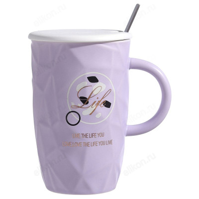 Кружка с крышкой и ложкой Life you live 430мл 1760175-2 (подарочная упаковка) фарфор-1