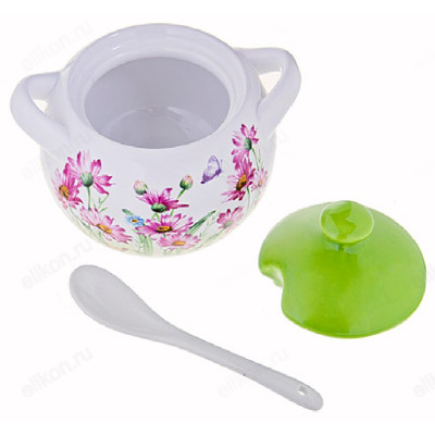 Сахарница LR26243 Цветы 375мл с ложкой-1