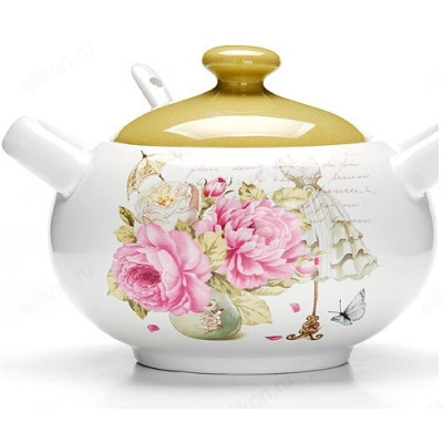 Сахарница с ложкой Пионы LR26337