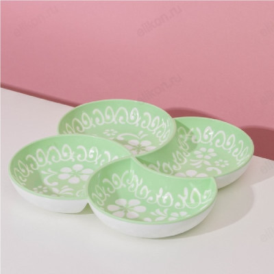 Менажница 28см 4-хсекционная пластик бело-зеленый