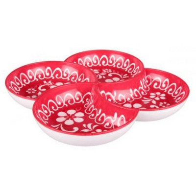 Менажница 28см 4-хсекционная пластик бело-красный