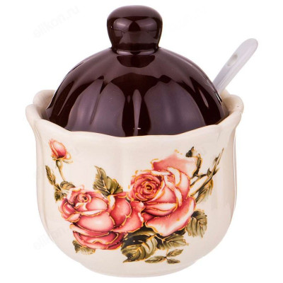 Сахарница с ложкой Корейская роза 280мл 358-1318