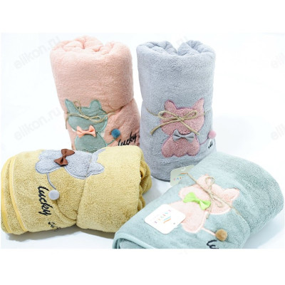 Полотенце микрофибра 50*90см лицо/руки Кот с бабочкой (5шт/уп)-1