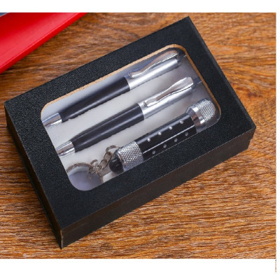 Набор подарочный 3в1 (2 ручки,фонарик черный) 592572