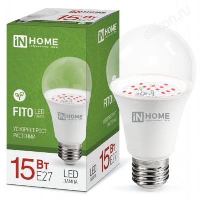 Лампа светодиодная FITO LED E27 A60 15W IN HOME ФИТО для растений