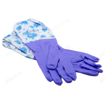 Перчатки хозяйственные удлиненные цветочки Р-4 /200