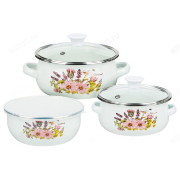 Набор посуды эмаль Ботаника 6пр 894-011 мини 0,7+1,1+0,7л