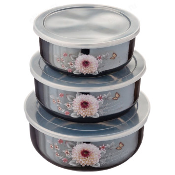 Набор салатников Иллюзия Георгина 894-334 3шт чёрн.эмаль-3