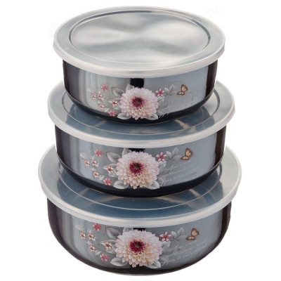 Набор салатников Иллюзия Георгина 894-334 3шт чёрн.эмаль-3