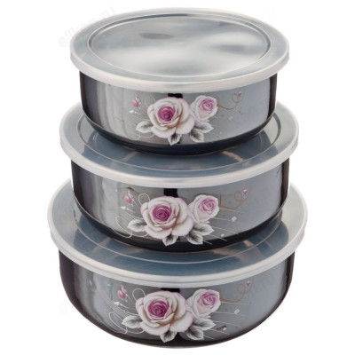 Набор салатников Иллюзия Георгина 894-334 3шт чёрн.эмаль-4