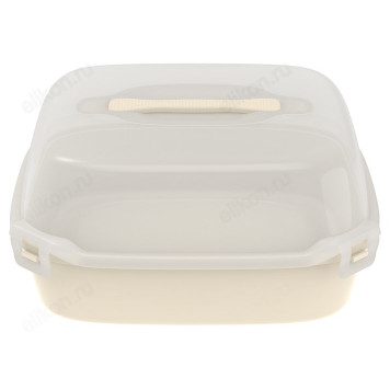 Тортница АП773 30х30х14см с ручкой, слоновая кость-2