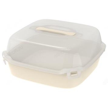 Тортница АП773 30х30х14см с ручкой, слоновая кость