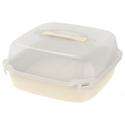 Тортница АП773 30х30х14см с ручкой, слоновая кость