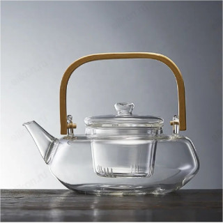 Чайник заварочный стекло 800мл ручка бамбук-1