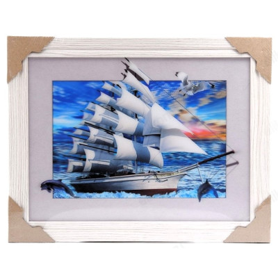 Картина 5D DS835/64 №64 "Белый парусник и дельфины"