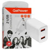 Зарядка сетевая GoPower GP2U 2USB 2.4A 12W 220V белый