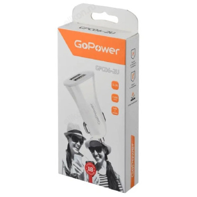 Зарядка авто GoPower GPC06-2U 2USB белый-1