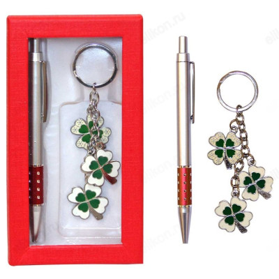 Набор подарочный 2в1 (ручка, брелок Клевер) Р-14, 16,5*8,5см