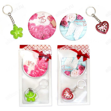 Набор подарочный 2в1 (зеркало, брелок Сердце, цветок) Р-10, 15,5*9см