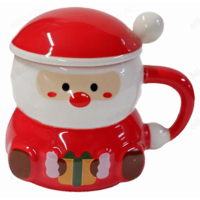Кружка с крышкой и ложкой Дед Мороз ККЛ-ДМ 300мл-1