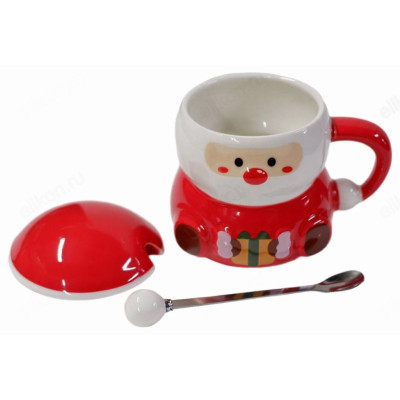 Кружка с крышкой и ложкой Дед Мороз ККЛ-ДМ 300мл-3
