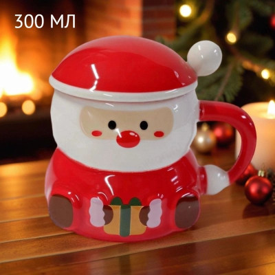 Кружка с крышкой и ложкой Дед Мороз ККЛ-ДМ 300мл