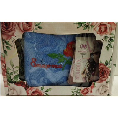 Набор подарочный 8 Марта 3в1 (платок, полотенце, носки) НП8-3-1