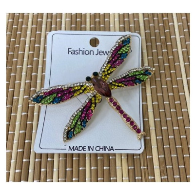 Брошь Стрекоза цветная стразы