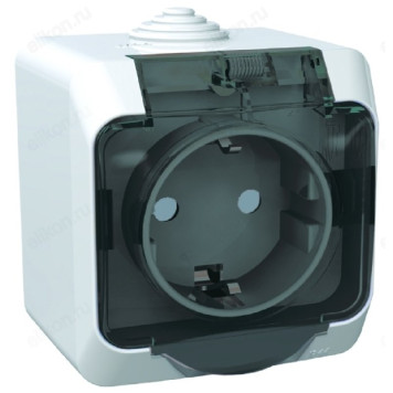 Розетка наружная 1-ая с/з с крышкой, с защитными шторками SE Этюд, белая, IP44