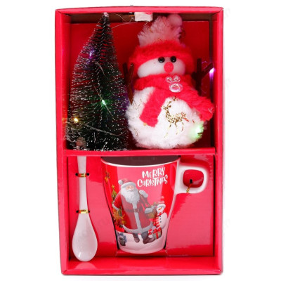 Кружка с ложкой НГ ST-235B-3 подарочная упаковка (снеговик)-1