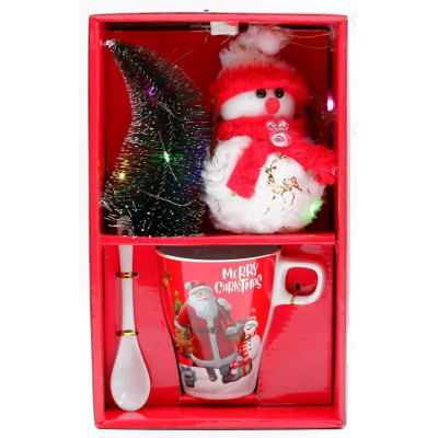 Кружка с ложкой НГ ST-235B-3 подарочная упаковка (снеговик)