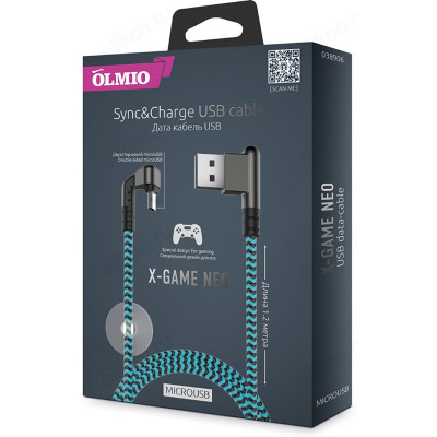 Кабель micro USB - USB 1,2м 2A X-Game Neo игровой, угловой , двухсторонний microUSB,