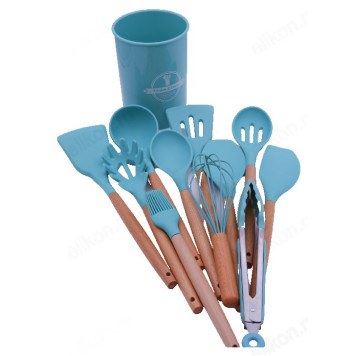 Набор кухонный силикон Kichen Utensils с деревянной ручкой 12предм-1