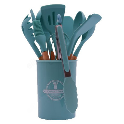 Набор кухонный силикон Kichen Utensils с деревянной ручкой 12предм