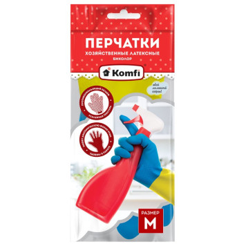 Перчатки латексные хозяйственные БИКОЛОР р-р M синий+желтый BICOLO2