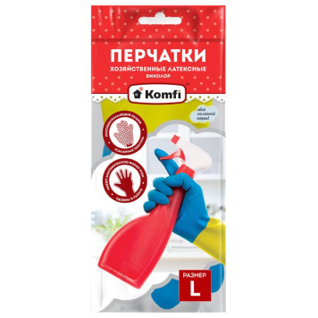 Перчатки латексные хозяйственные БИКОЛОР р-р L синий+желтый BICOLO3